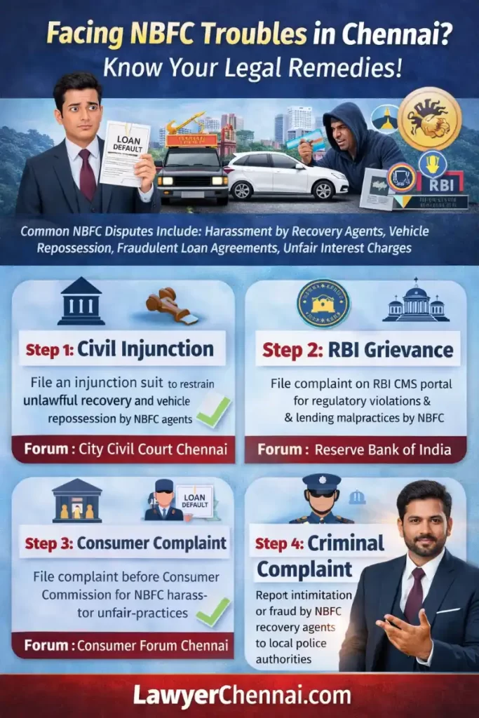 NBFC legal remedies infographic India