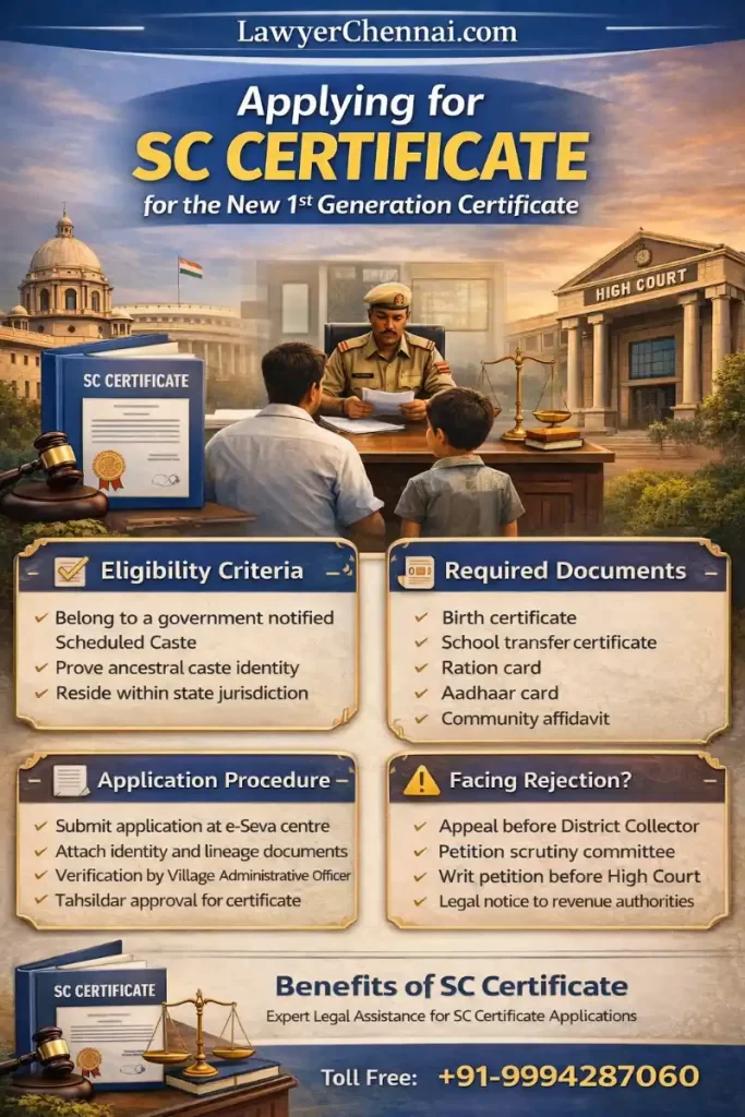 Infographic - Applying for SC Certificate for the New 1st Generation Certificate in India