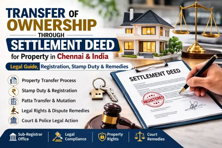 Transfer of Ownership Through Settlement Deed in Chennai – Property Registration, Stamp Duty, Legal Remedies & Property Lawyer Guide
