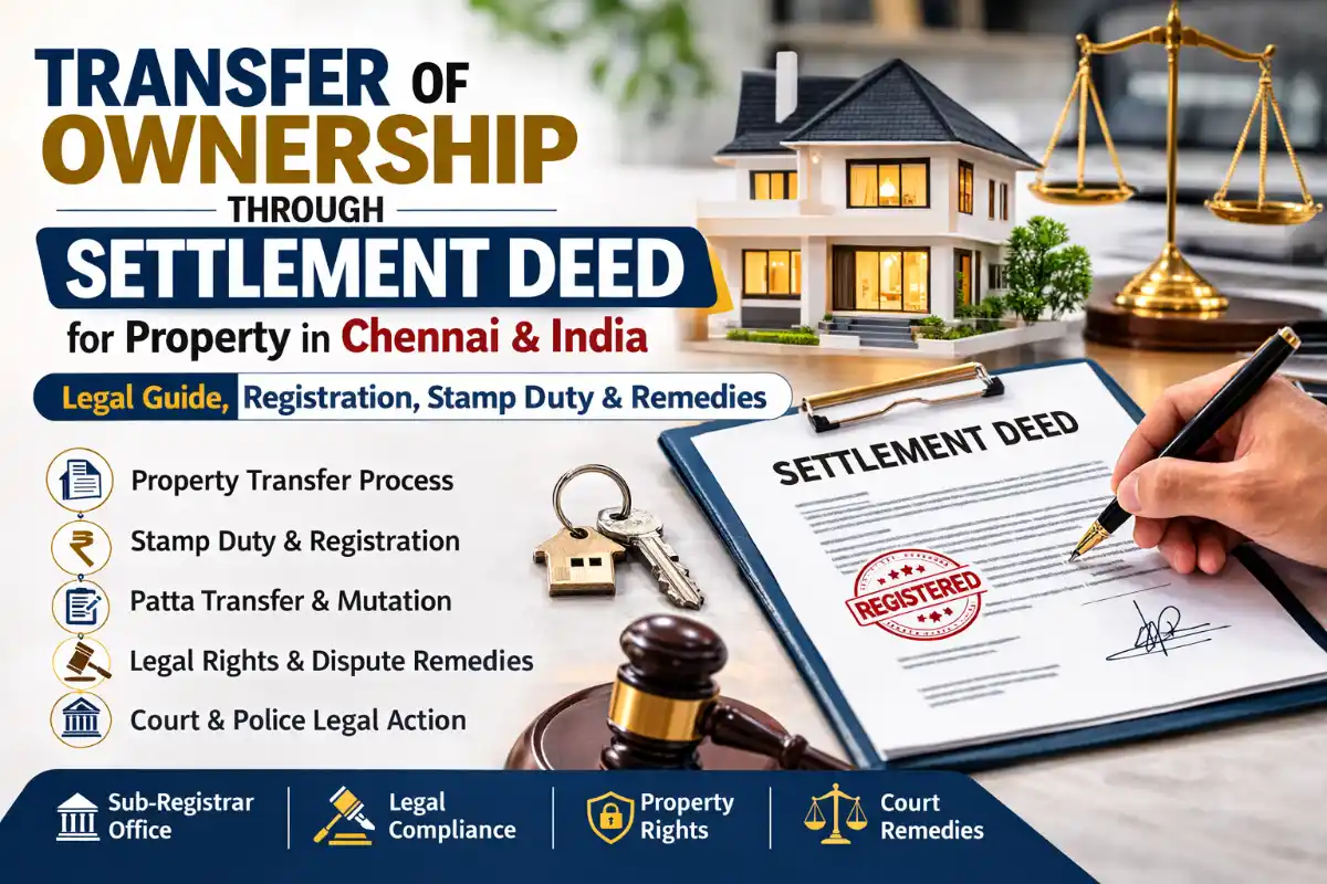 Transfer of Ownership Through Settlement Deed in Chennai – Property Registration, Stamp Duty, Legal Remedies & Property Lawyer Guide