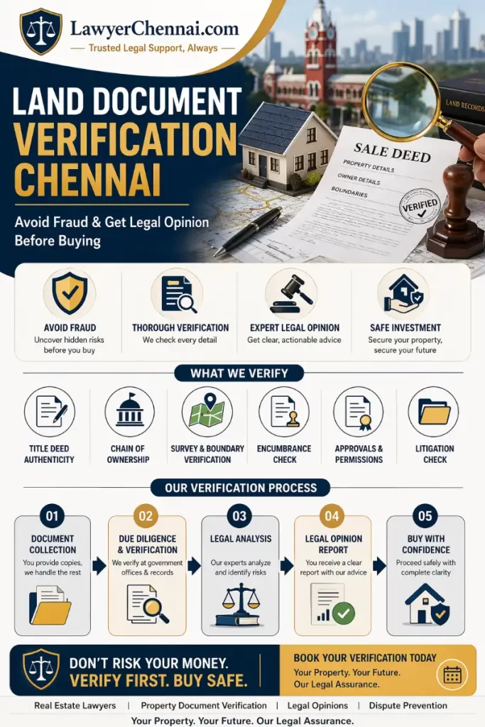 Infographic Land Document Verification Chennai – Avoid Fraud & Get Legal Opinion Before Buying